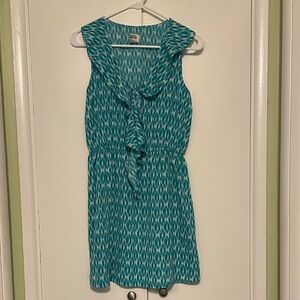 Teal Patterned Sleeveless Dress